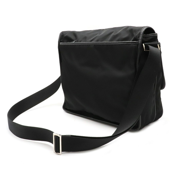 Prada Diagonal Nylon Black Leather Nero Messenger Bag - Picture 1 of 8